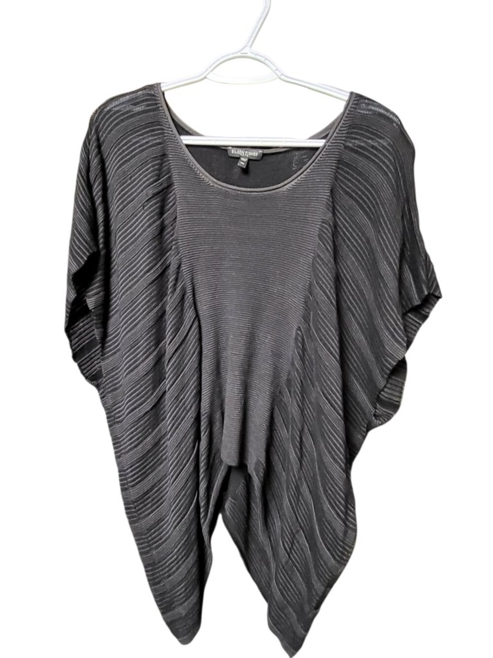 Eileen Fisher Silk Blend Ribbed Batwing Poncho Sweater Black Size Petite Medium